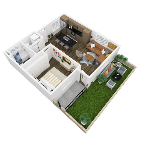 3d digital rendering of a conceptual floor plan of a house